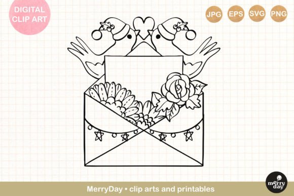 Christmas Birds with Letter Line Art Illustrations