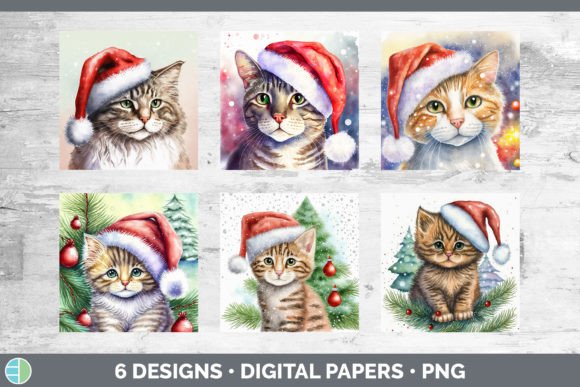 Christmas Cat Backgrounds Digital Scra Illustrations