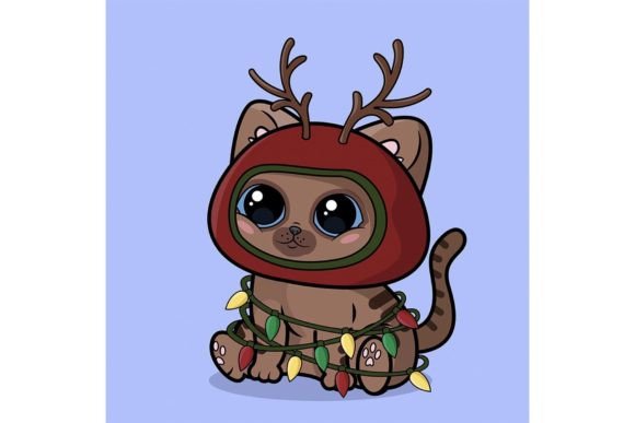 Christmas Cat Illustration for Digital Product Creation