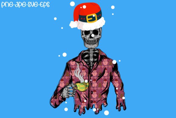 Christmas Coffee Skeleton Illustration for Web & Content Design