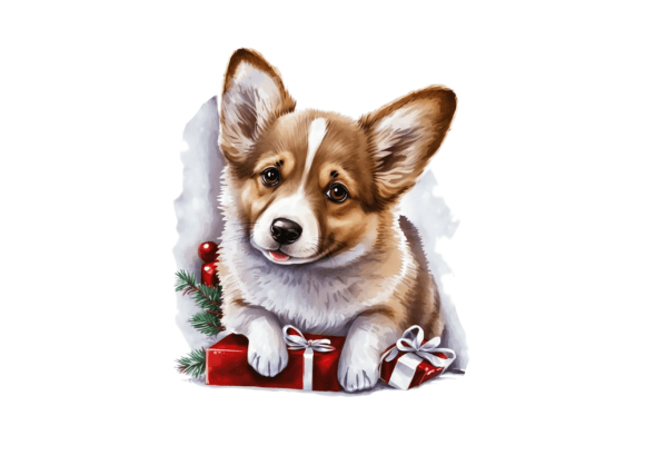 Christmas Corgi Watercolor Design Illustrations