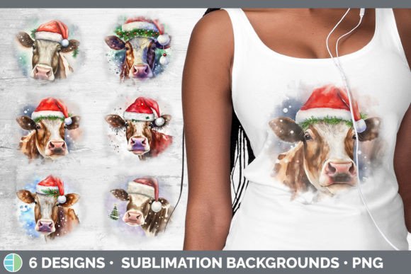 Christmas Cow Background Grunge Sublim Illustrations