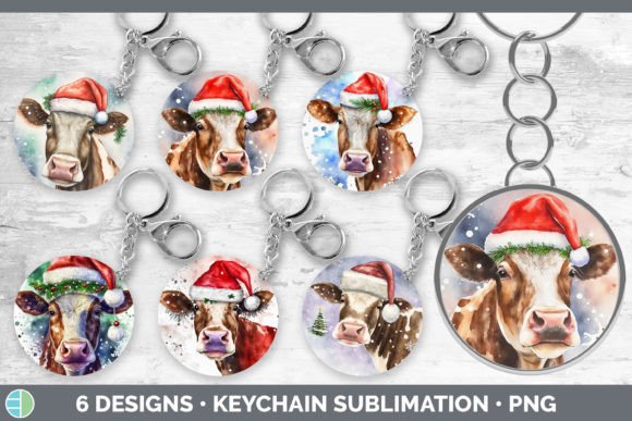 Christmas Cow Keychain Bundle Keyring Illustrations