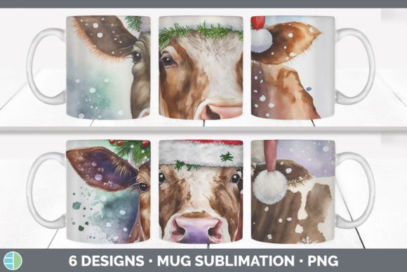 Christmas Cow Mug Sublimation Coffee C Illustrations
