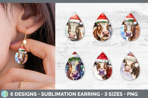 Christmas Cow Teardrop Earring Sublima Illustrations