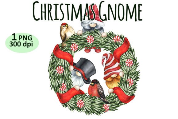 Christmas Gnome Wreath Clipart PNG for Editorial and Web Design