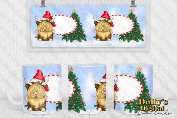 Christmas Highland Cow Gnome Mug Wrap Illustrations
