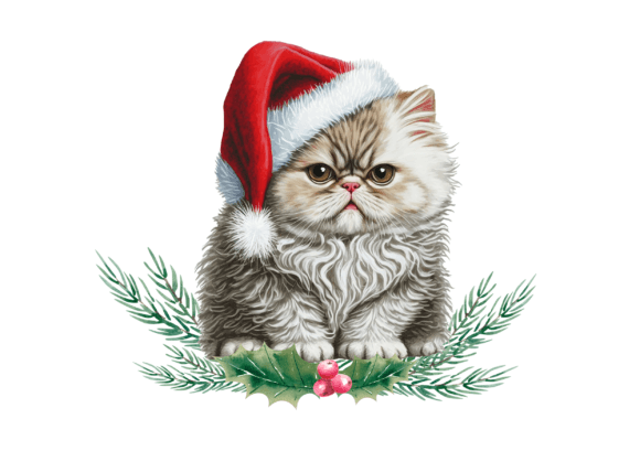 Christmas Persian Cat Illustration for Digital Selling