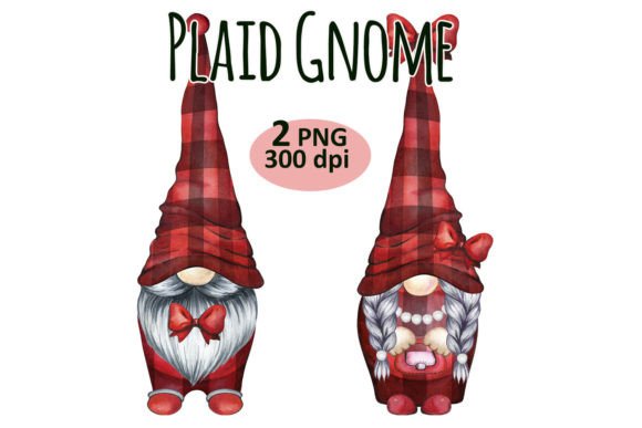 Christmas Plaid Gnome Clipart PNG Set for Illustrations