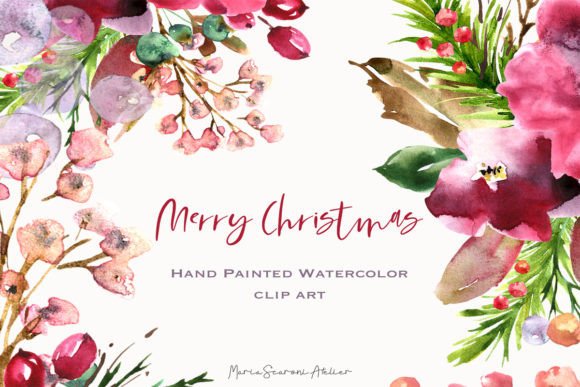 Christmas Watercolor Floral Clipart for Illustrations