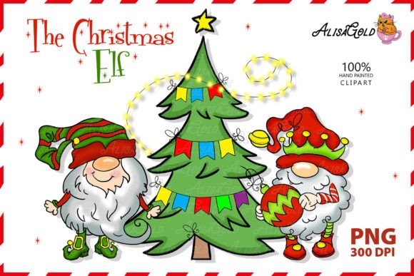 Dwarf Elves Decorate the Christmas Tree Illustration