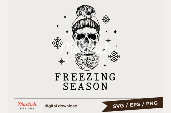Freezin Skeleton Christmas Skull SVG PNG for Illustrations