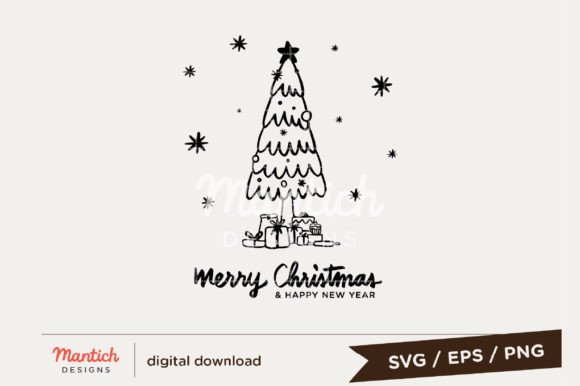 Hand Draw Christmas Tree Doodle SVG PNG for Illustrations