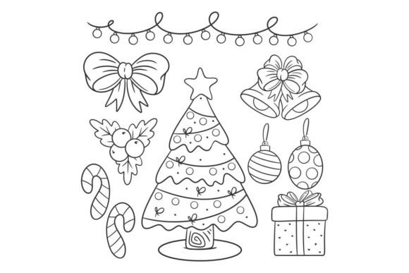 Hand Drawn Coloring Christmas Decoration Illustrations