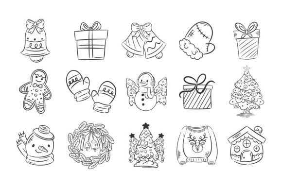 Hand Drawn for Coloring Christmas Icons Illustrations