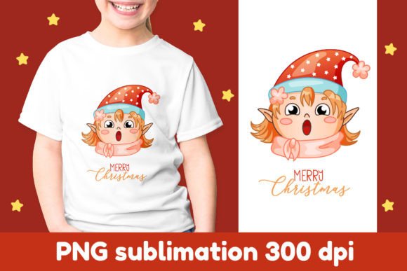 Merry Christmas Sublimation with Elf Illustrations