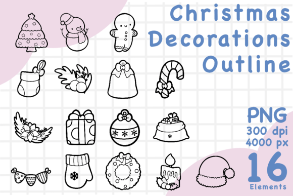 Outline Christmas Decorations for Editorial and Web Design
