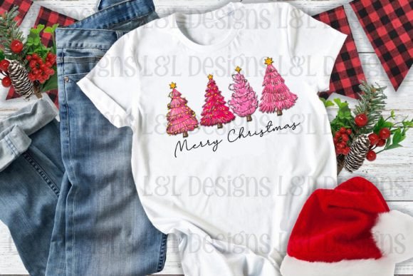 Pretty Pink Merry Christmas Trees Illustrations
