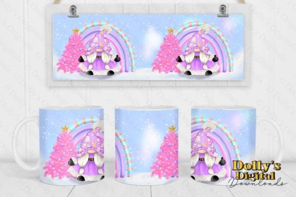 Purple Christmas Gnome Mug Wrap Illustrations