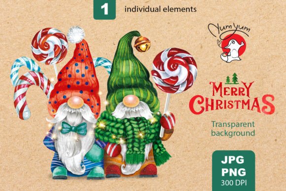 Two Gnomes with Christmas Candies Illustrations
