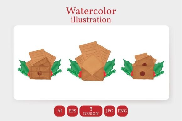Watercolor Christmas Envelope Illustration for Holiday Content
