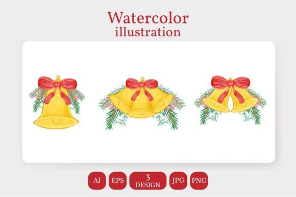 Watercolor Illustration Christmas Bell for Branding and Marketing
