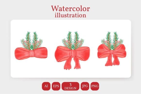 Watercolor Illustration Christmas Ribbon for Creative Projects